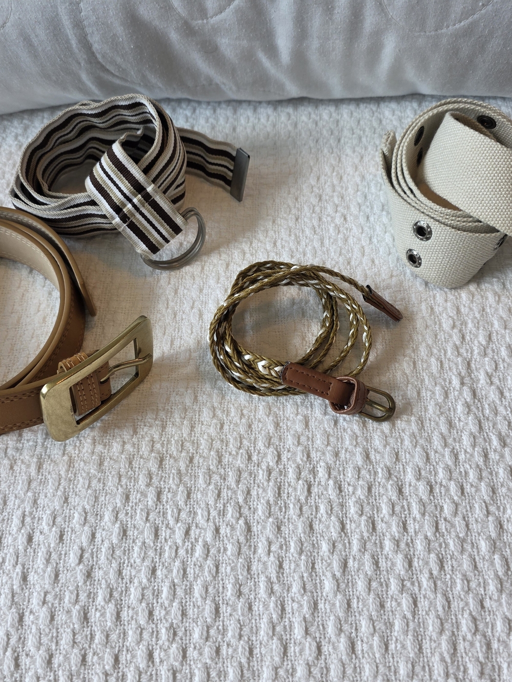 Bundle of 4 Women’s Belts Tan Striped Canvas and Braided Size Large